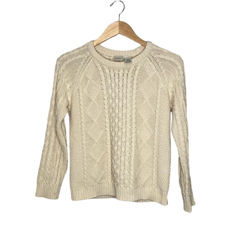 L.L. Bean Youth Irish Cable Knit Crew Neck Sweater Cream size M 10/12 - Picture 5 of 5